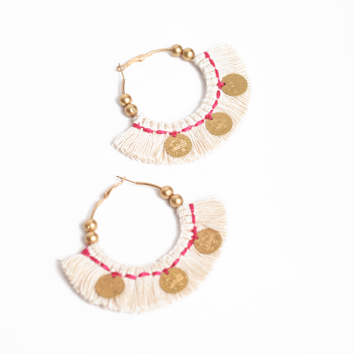 Off White Hoops, threader earrings, Bohemian tribal earrings