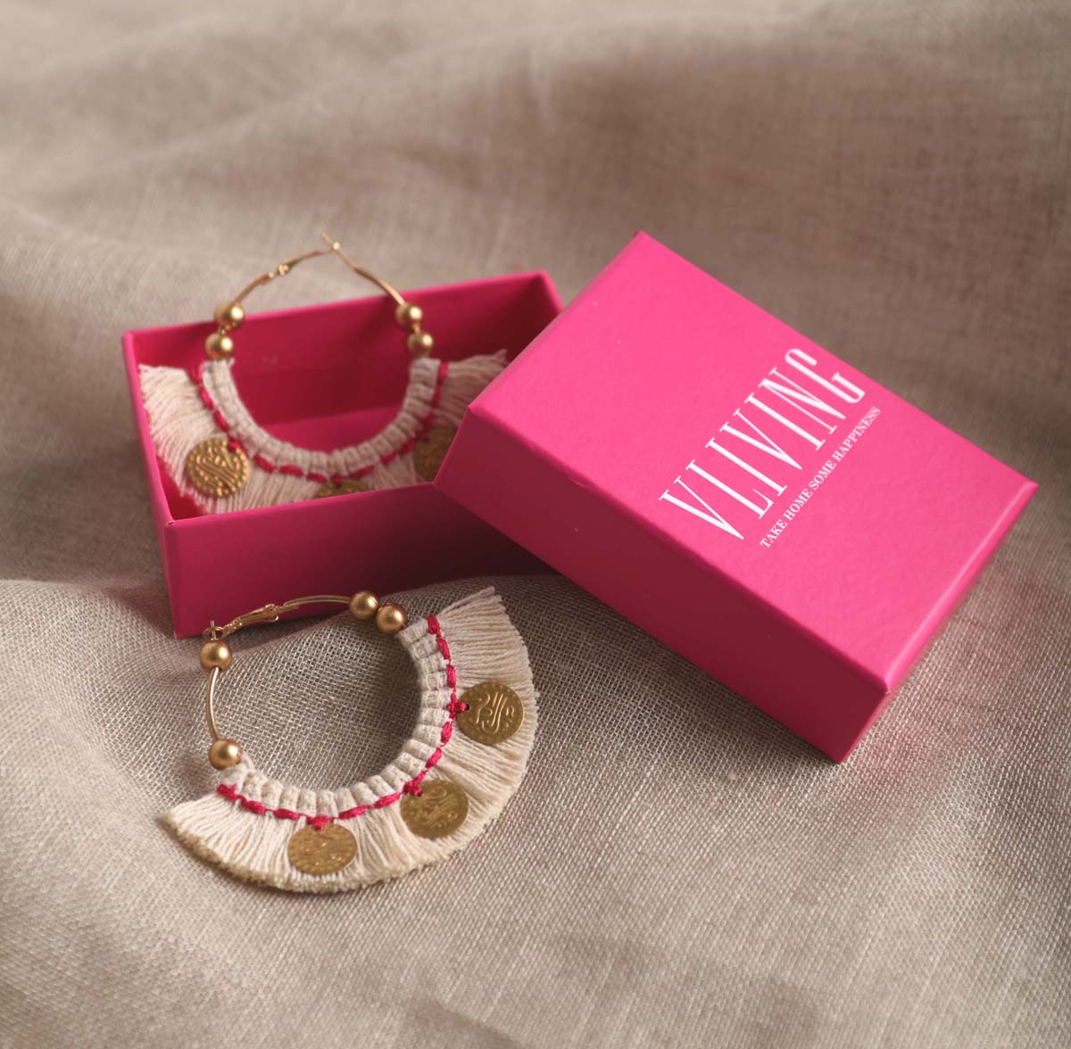 Off White Hoops, threader earrings, Bohemian tribal earrings