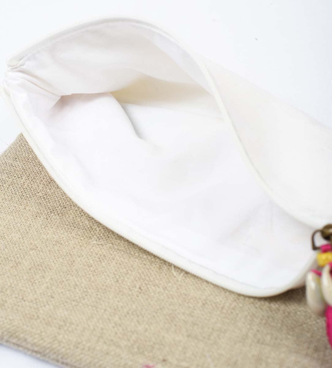 Banjara Foldover clutch, linen fabric handbag, embroidered boho bag