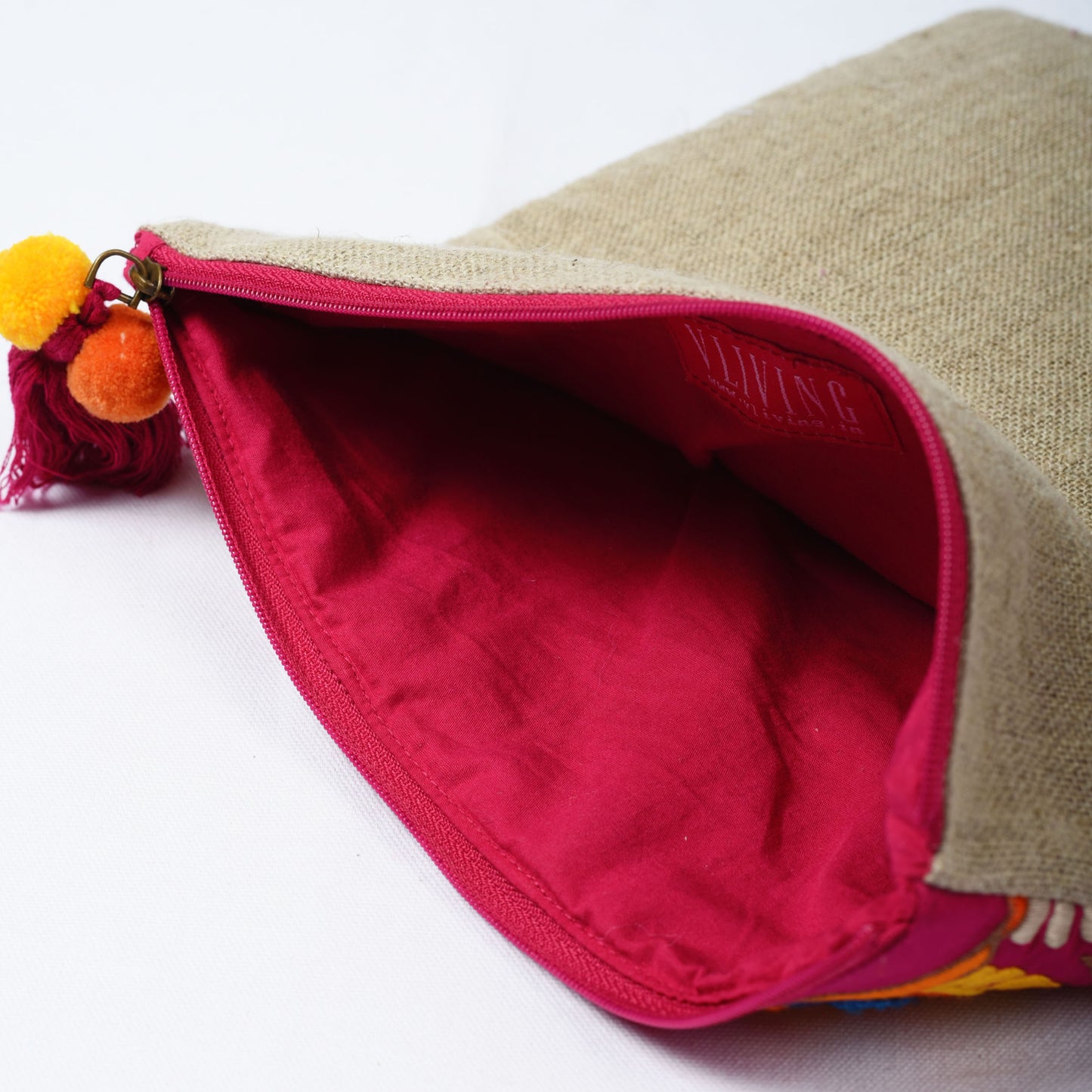 Foldover clutch, linen fabric handbag, embroidery, applique, boho bag