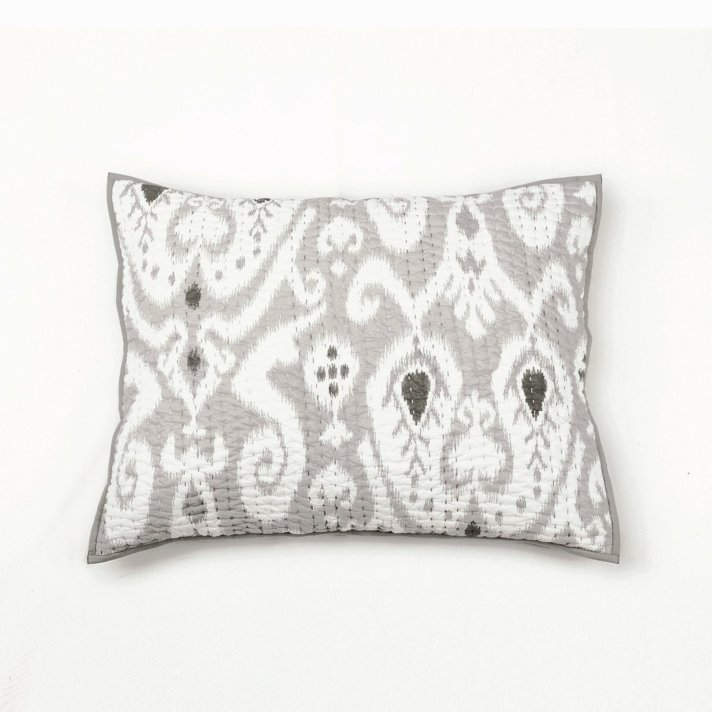 GREY IKAT print Kantha quilted Pillow case, sizes available