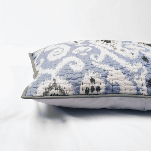 PILLOW SHAM KANTHA - Blue ikat print with stripe pattern quilting, sizes available
