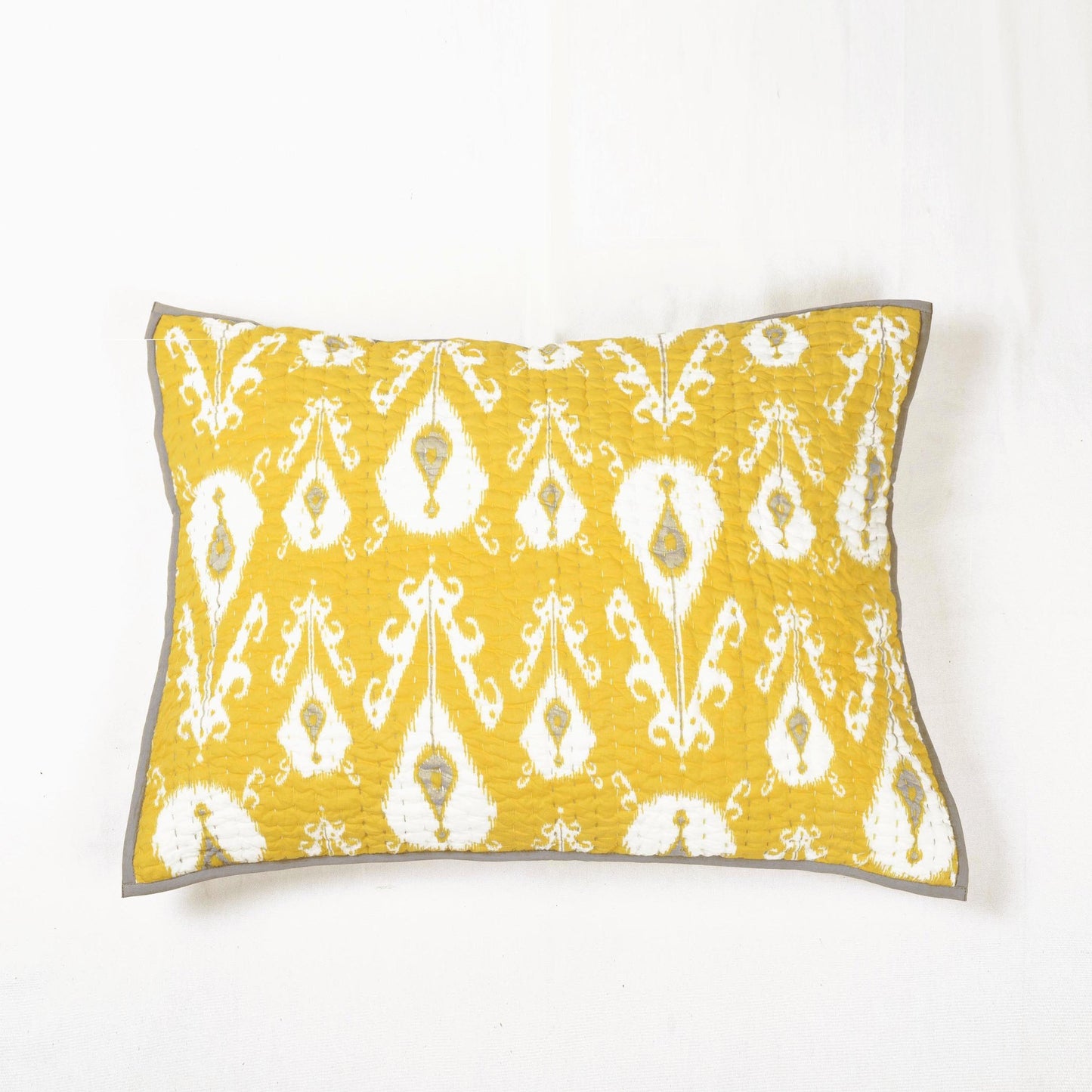 YELLOW IKAT print Kantha quilted bed set - stripe pattern quilting - Sizes available