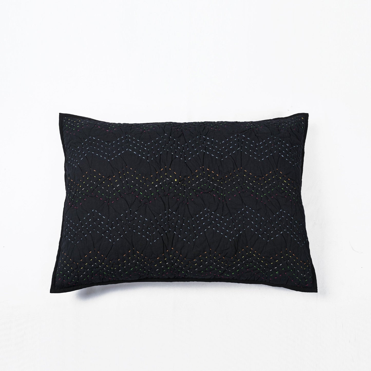 PILLOW SHAM KANTHA - Black colour with chevron pattern quilting - sizes available