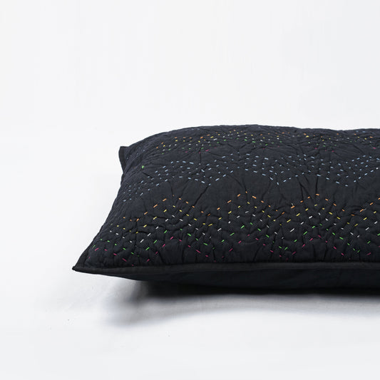 PILLOW SHAM KANTHA - Black colour with chevron pattern quilting - sizes available