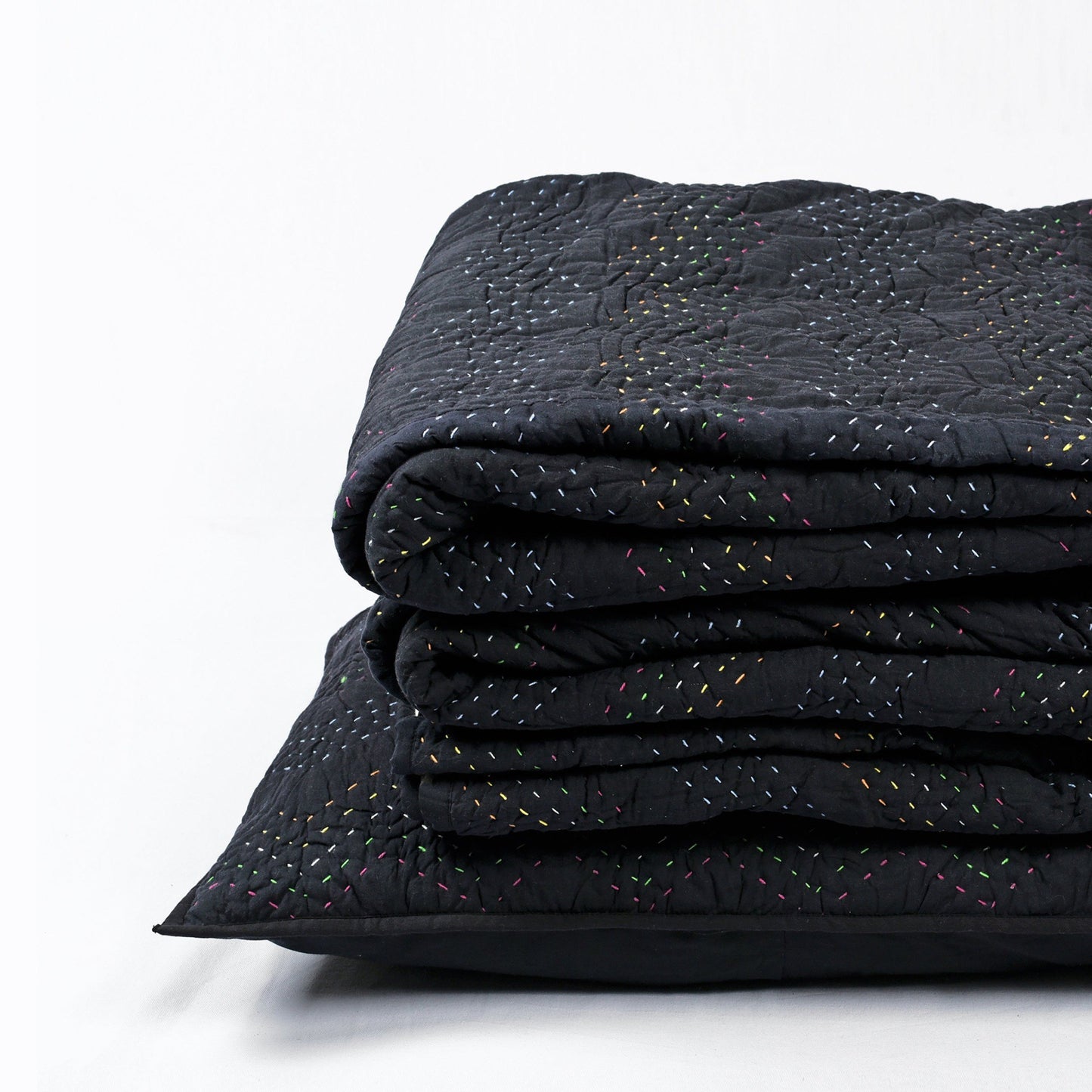 QUILTED BED SET - Black colour with chevron pattern quilting - sizes available
