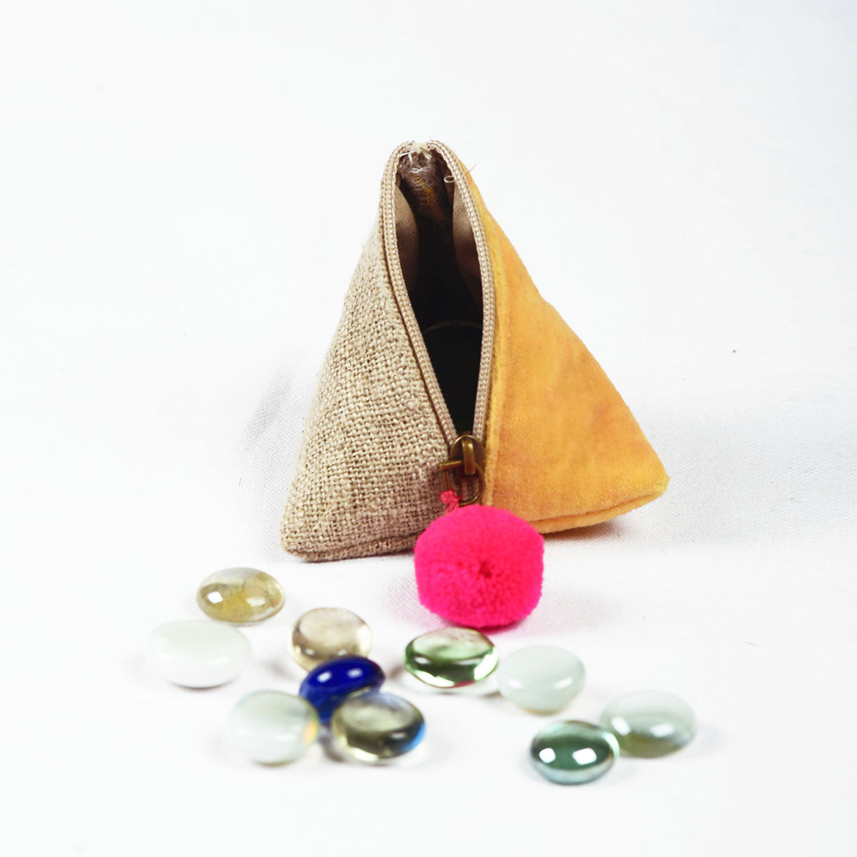 Yellow Fabric paper weight - velvet and linen fabric