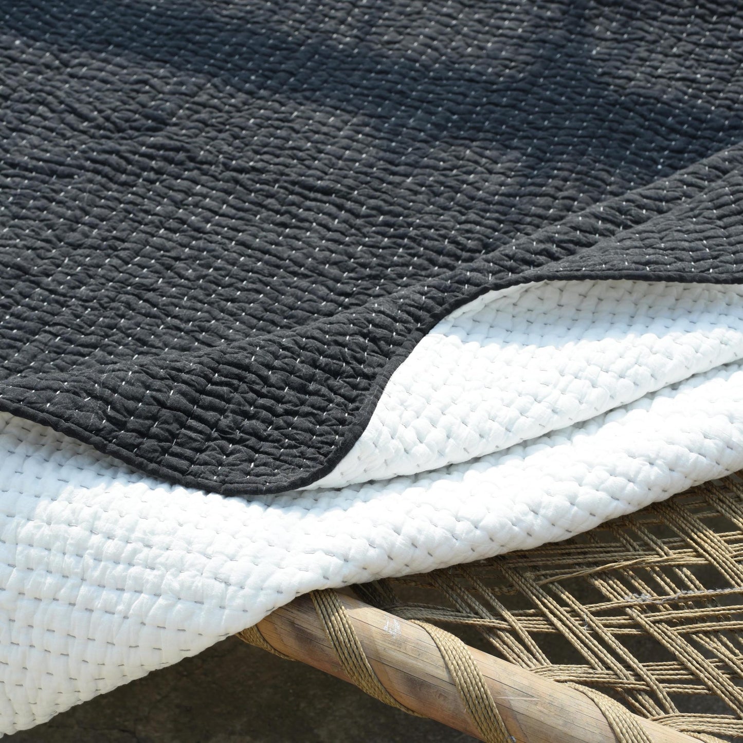 Charcoal grey colour stonewashed kantha quilts and pillow shams - 100% cotton, Sizes available