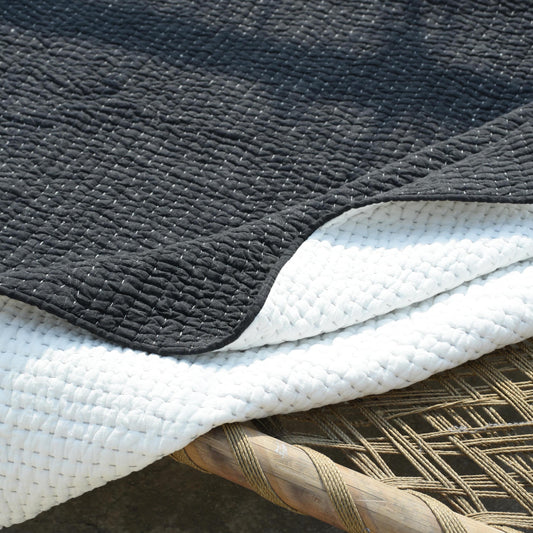 Charcoal grey colour stonewashed kantha quilt - 100% cotton, Sizes available