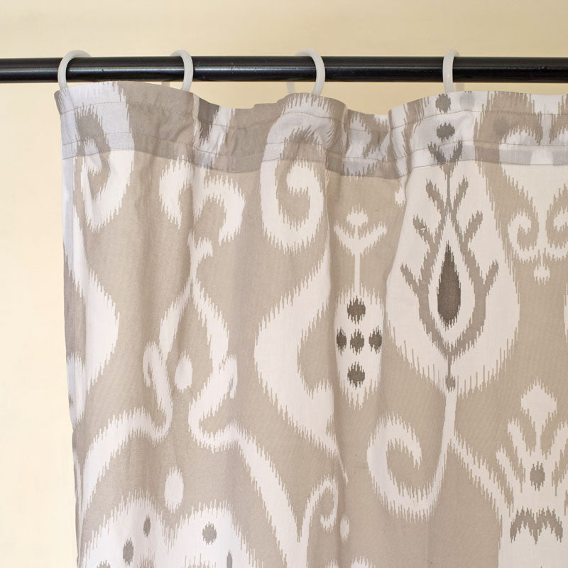 Ikat - Sheer cotton ikat print curtain panel in grey colour.