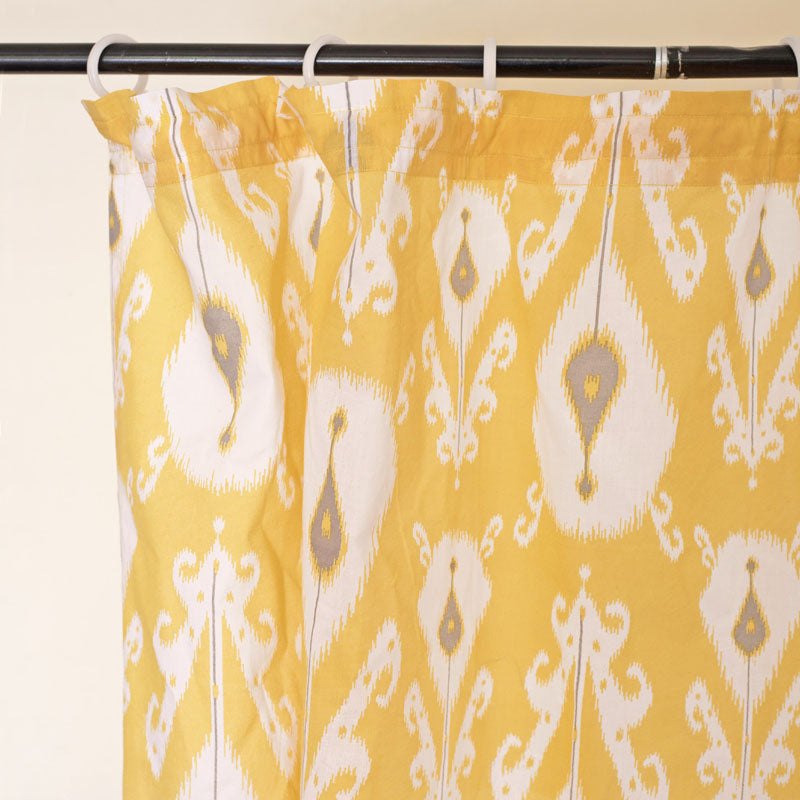 Ikat - Sheer cotton ikat print curtain panel in yellow colour.
