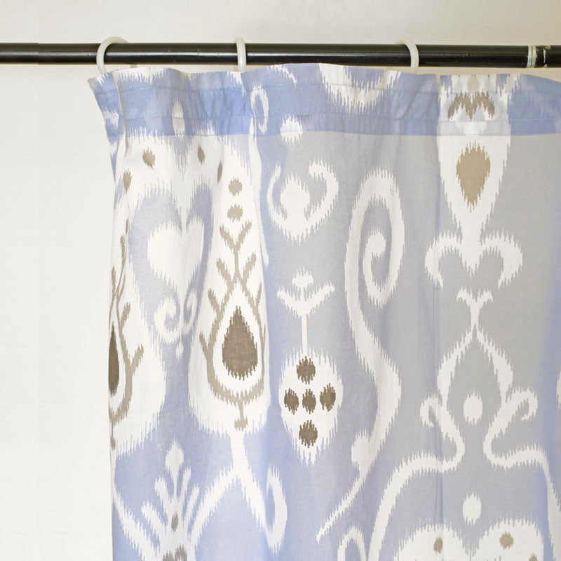 Ikat - Sheer cotton printed curtain panel in blue colour