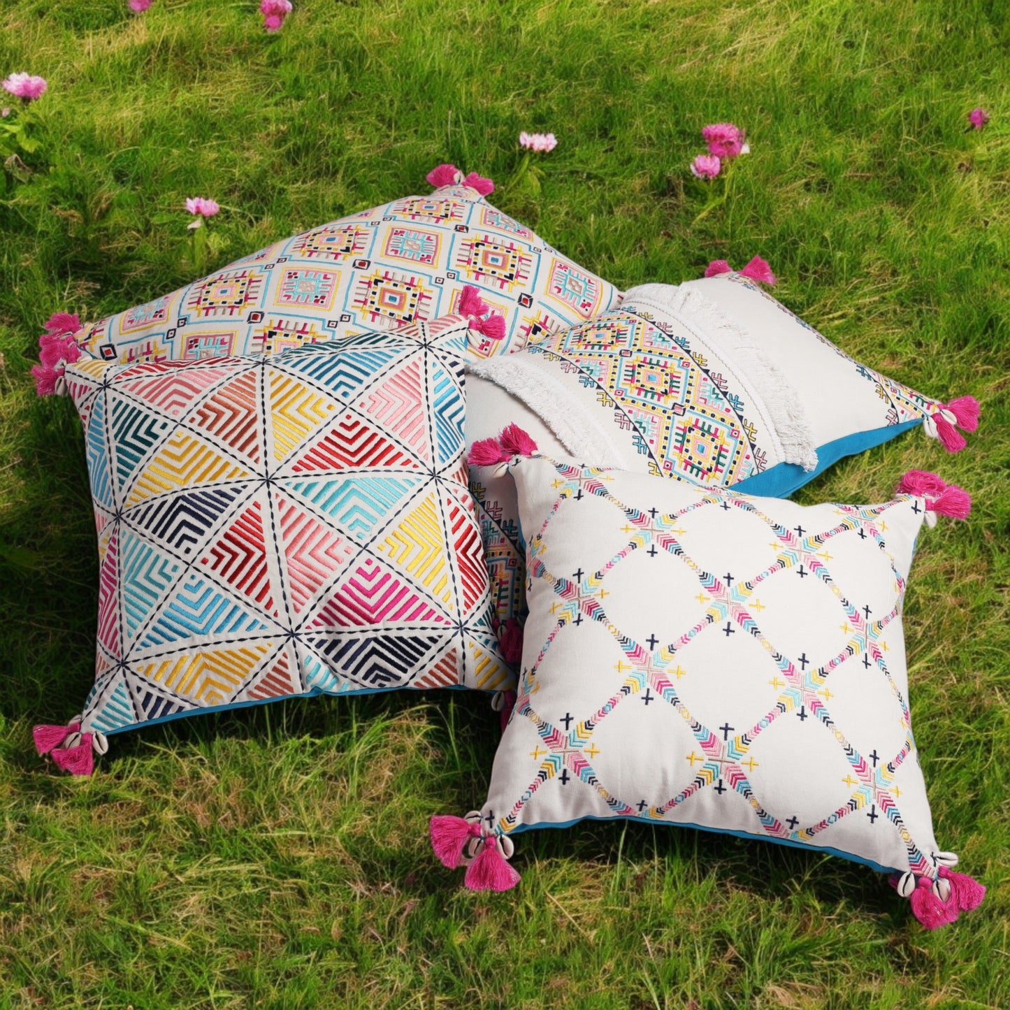 Banjara Embroidered Cushion Cover | Multicolour Peruvian Boho Pillow | 16×16 & 18×18 inches - Vliving