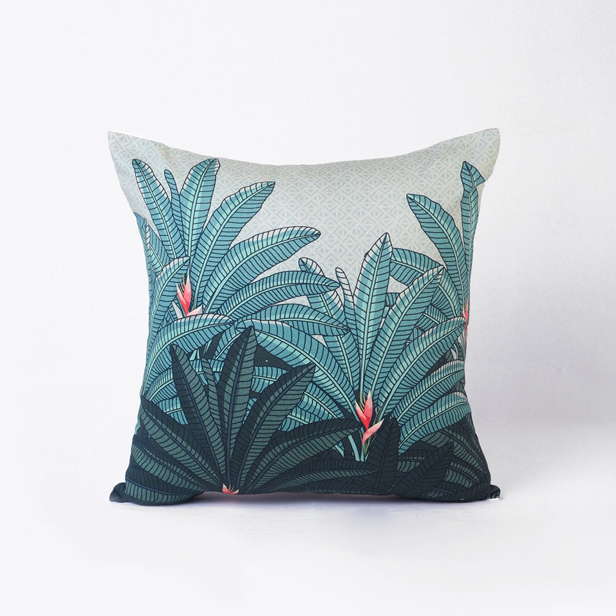 Pichwai - Tropical palm print, teal, sqaure pillow cover