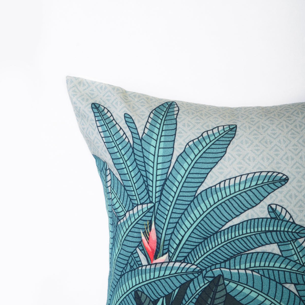 Pichwai - Tropical palm print, teal, sqaure pillow cover