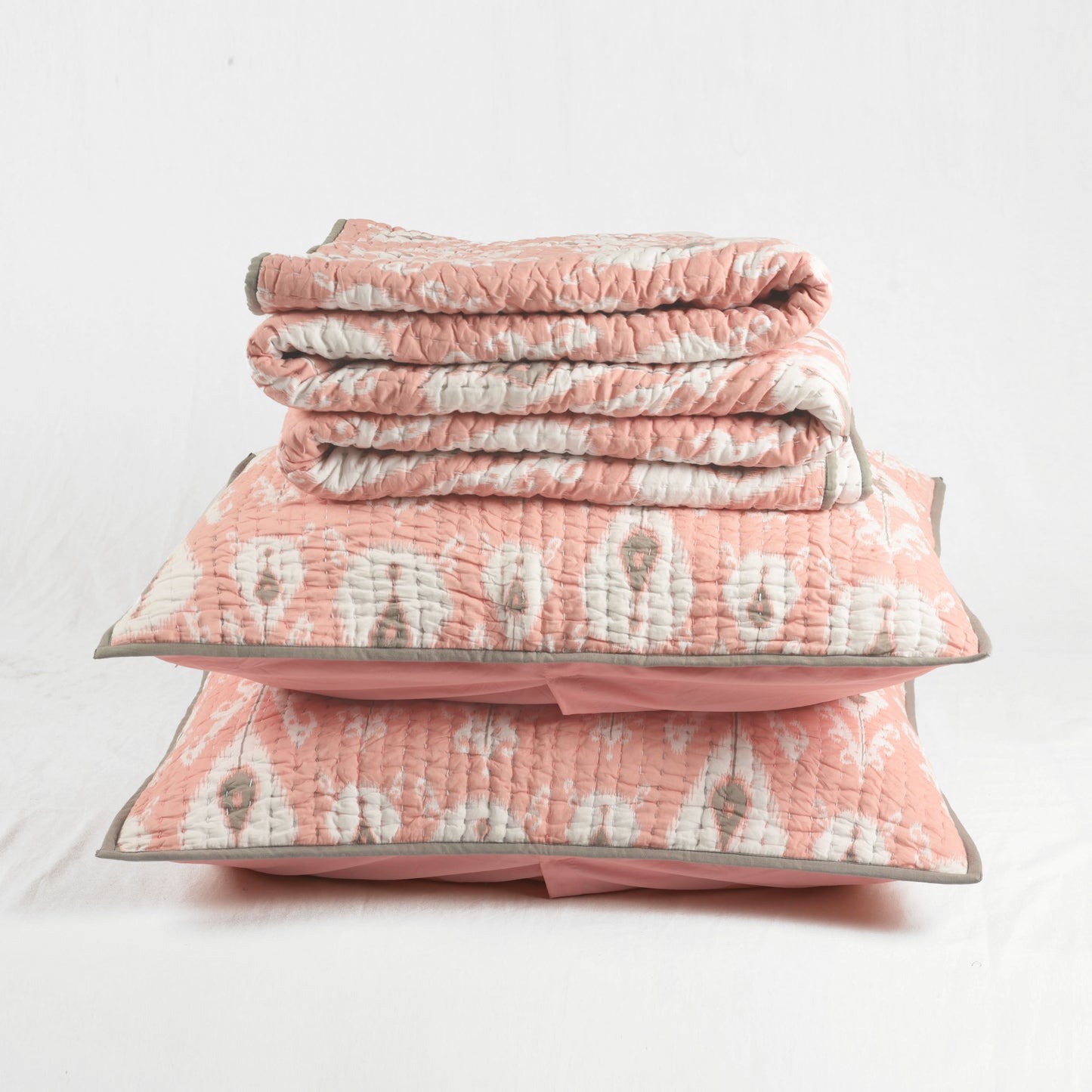 CORAL IKAT print Kantha quilted bed set - Sizes available