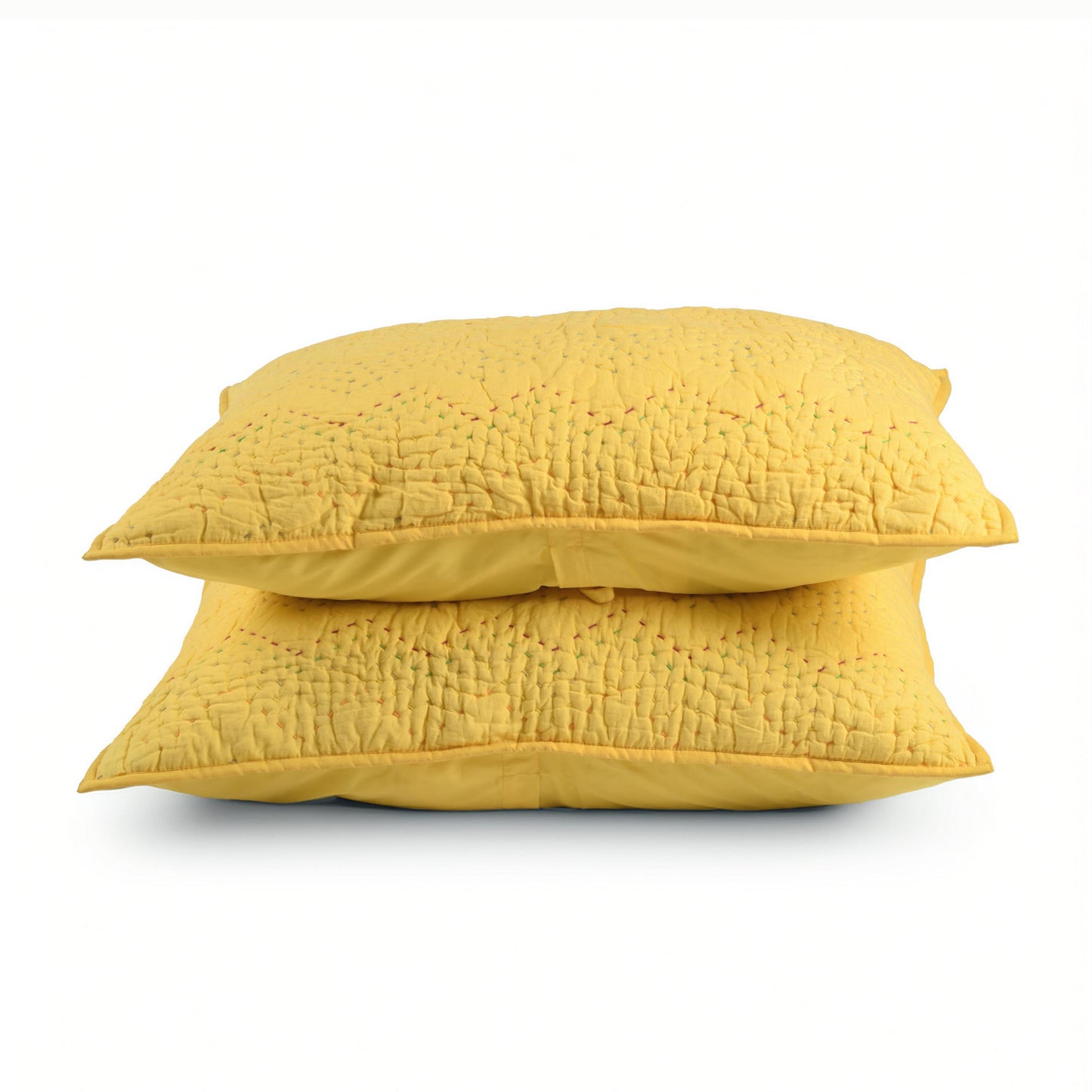 Yellow cotton chevron kantha quilt set – Quilt with coordinated pillow covers, sizes available