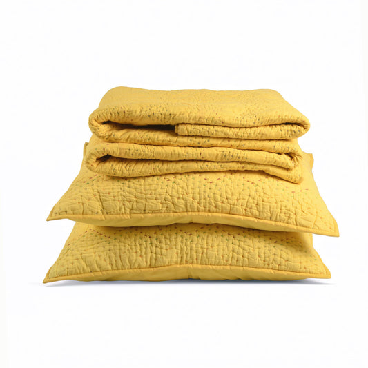 YELLOW Kantha quilted bed set - chevron pattern quilting, sizes available