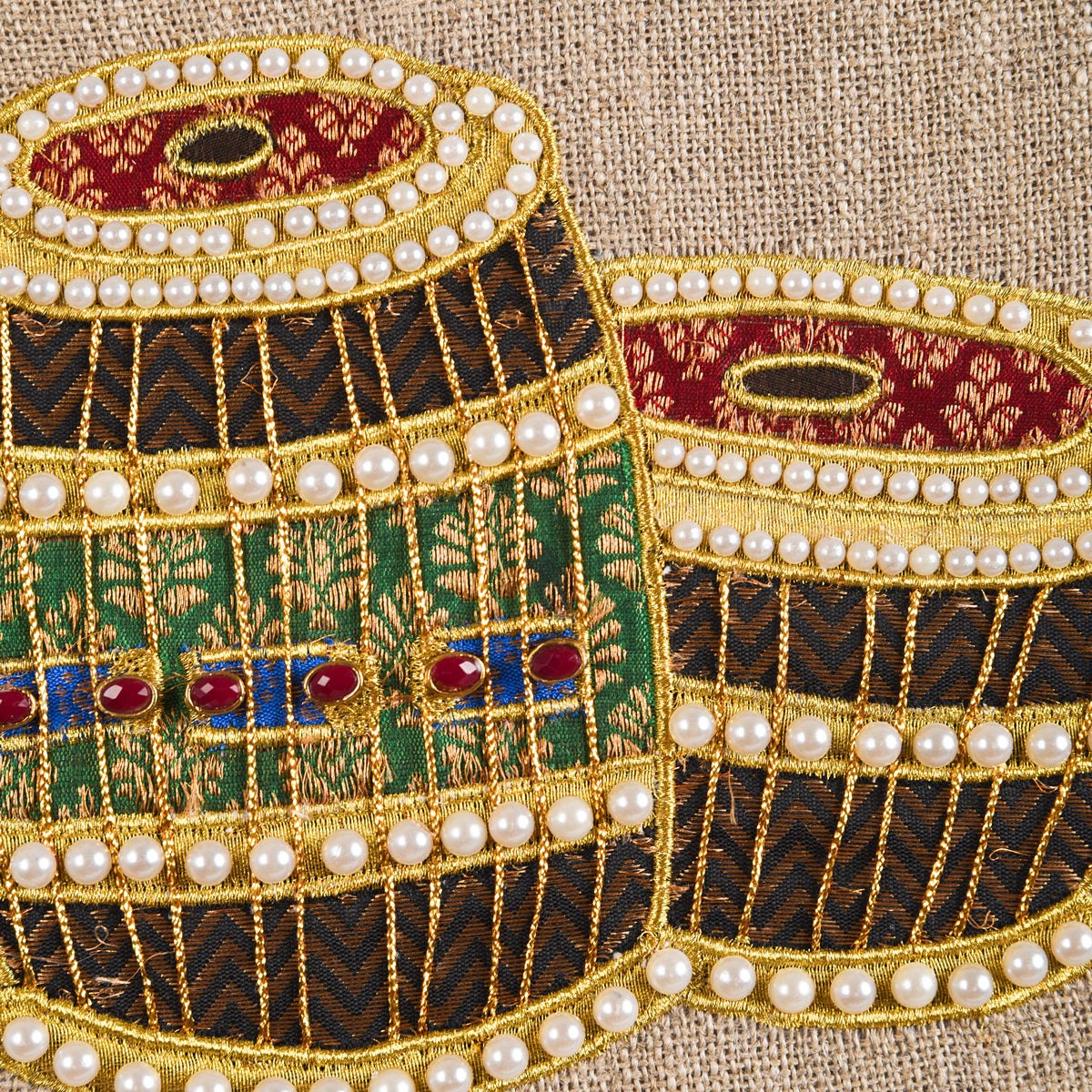 TABLA Musical instrument wall art, embroidery and applique in hoop OR wooden frame