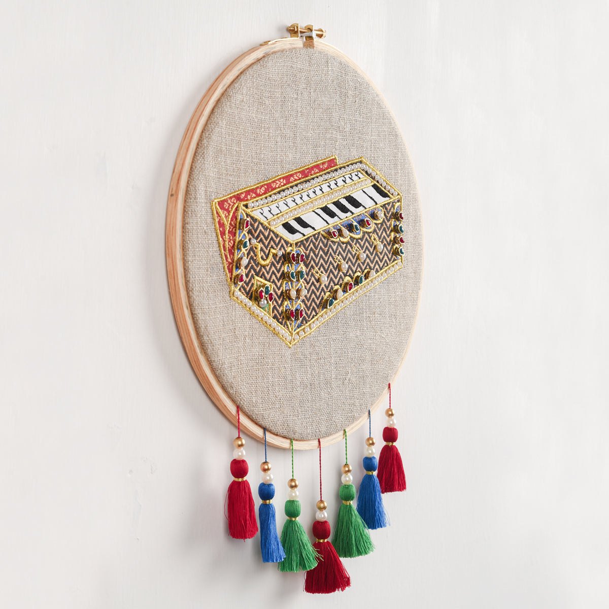 HARMONIUM Musical instrument wall art, embroidery and applique in hoop OR wooden frame