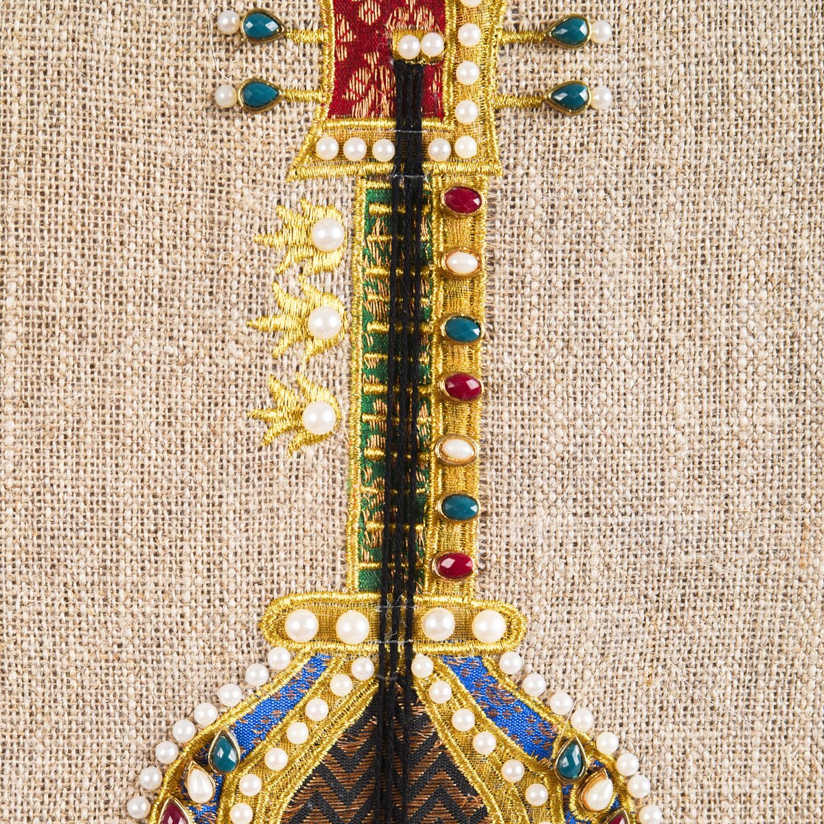 SITAR Musical instrument wall art, embroidery and applique in hoop OR wooden frame
