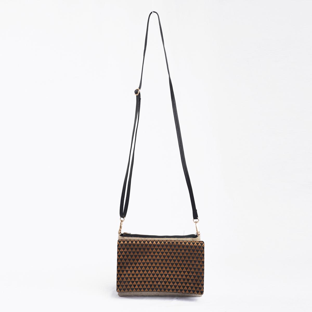 Sling bag, Brocade with pure Linen and pure leather handles