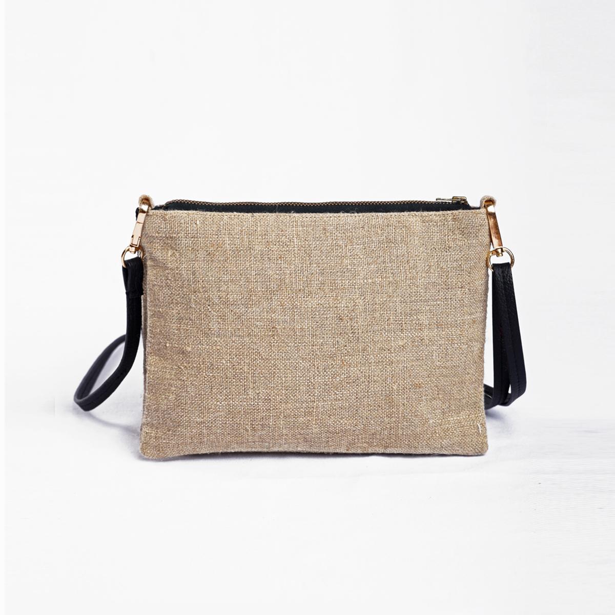 Sling bag, Brocade with pure Linen and pure leather handles
