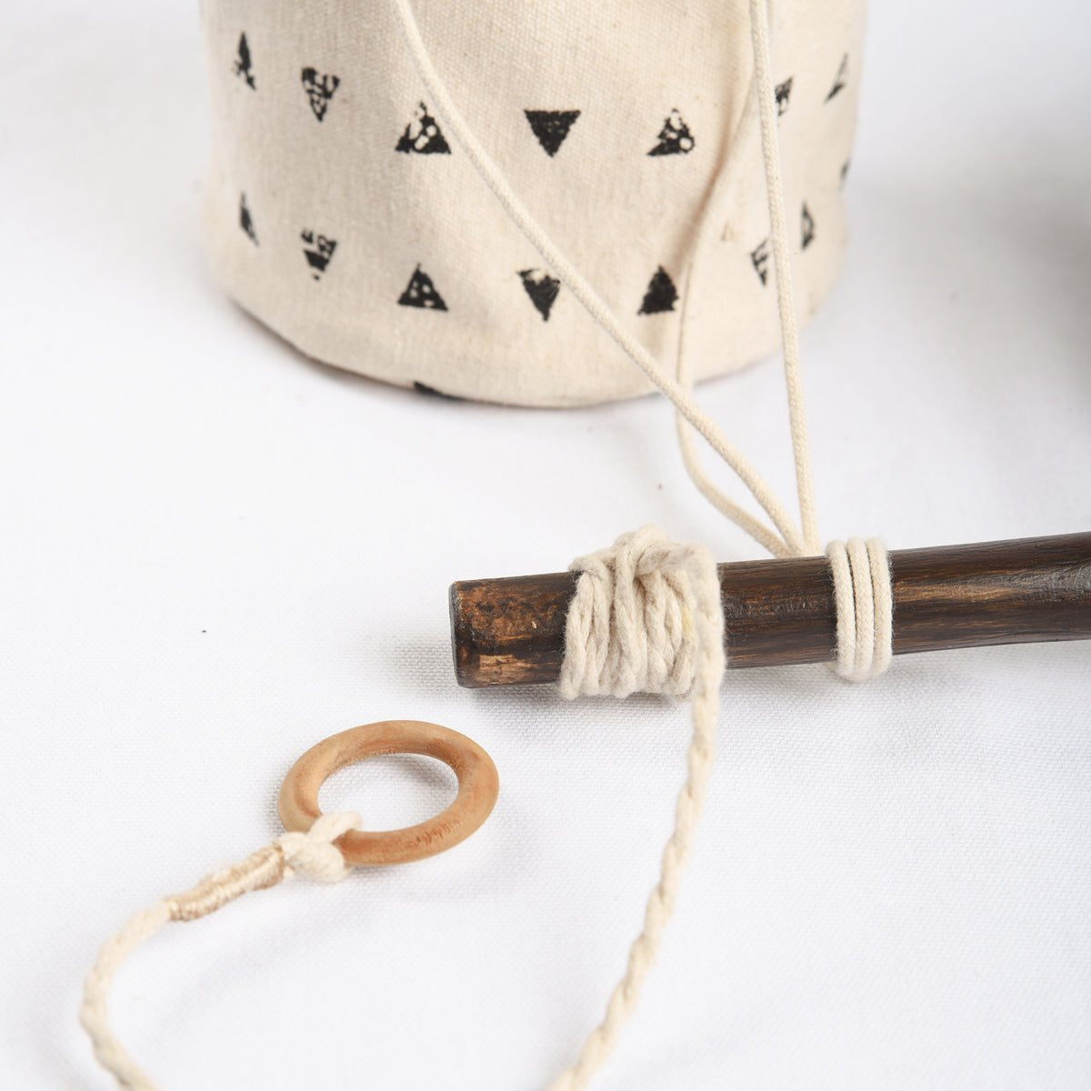 Canvas plant hanger, set of 3 baskets, triangle print, black and white, cotton canvas fabric