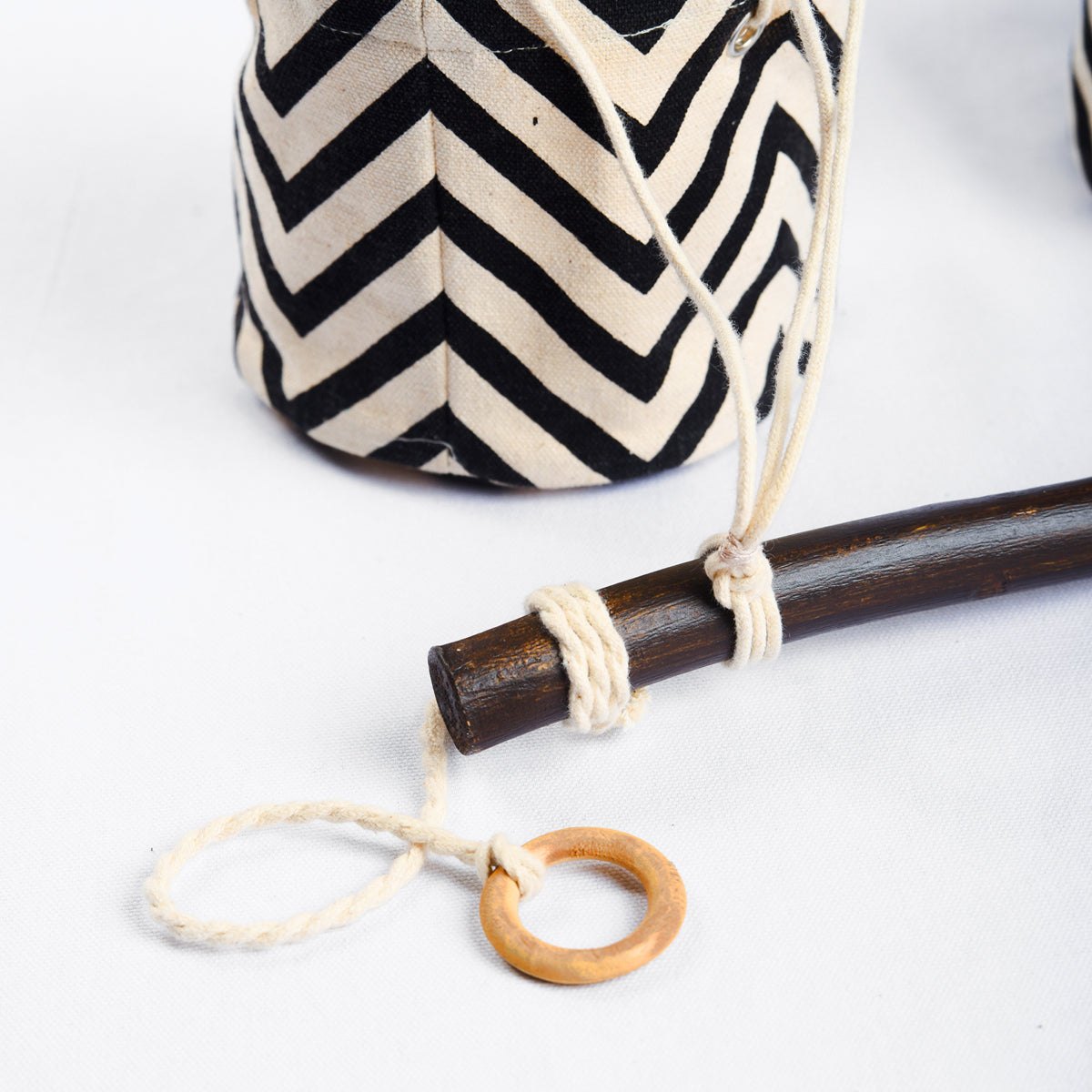 Canvas plant hanger, set of 3 baskets, chevron print, black and white, cotton canvas fabric
