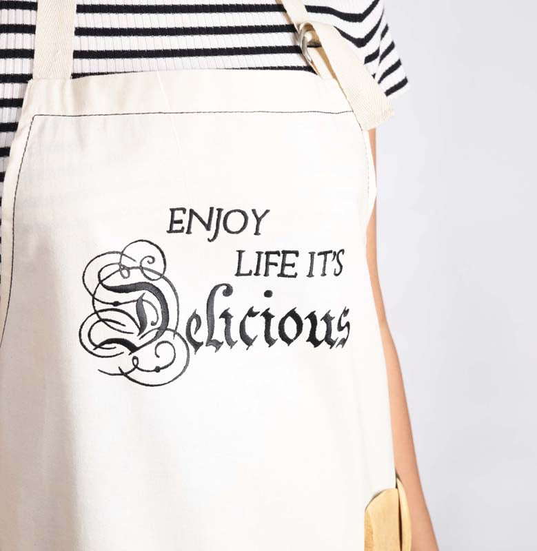 Off white, cotton apron, embroidered, kitchen, housewarming gift, size 27"X 30"