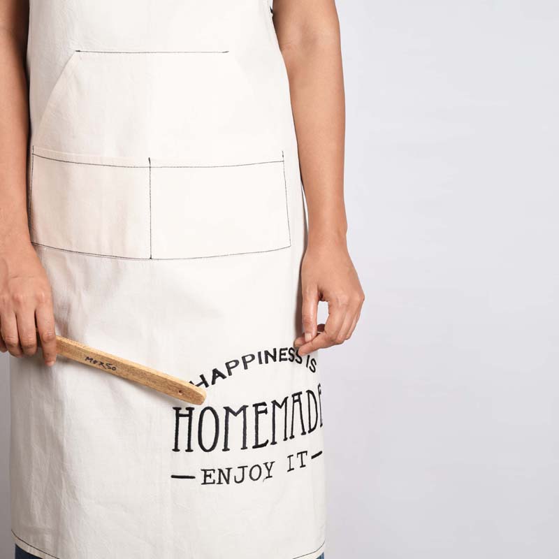 Off white, cotton apron, embroidered, kitchen apron