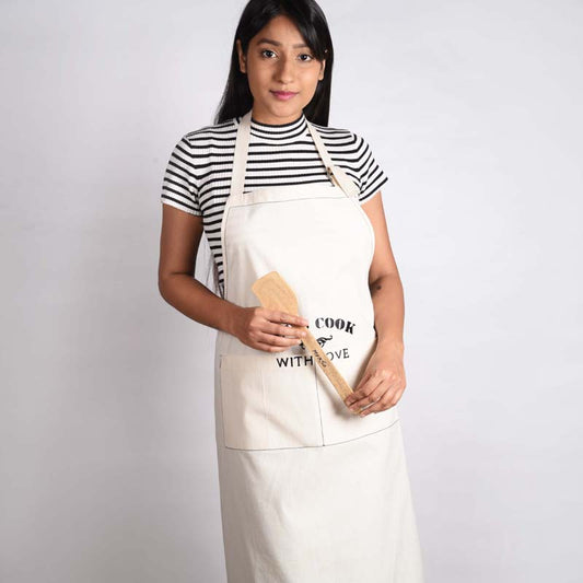 Off white, cotton apron, embroidered, kitchen, housewarming gift