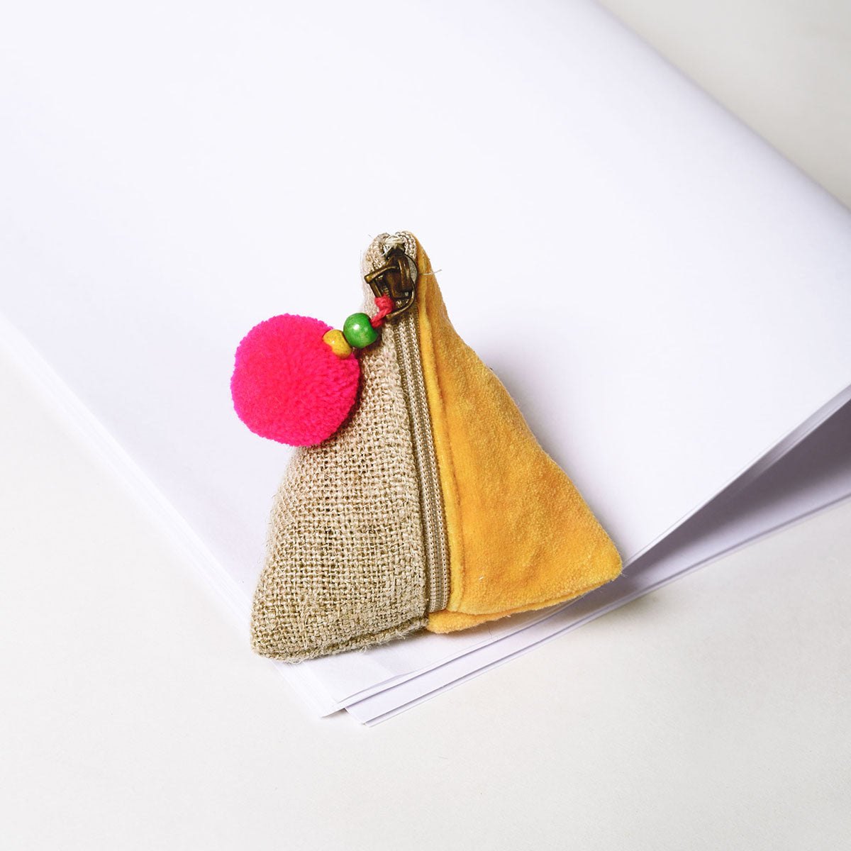 Yellow Fabric paper weight - velvet and linen fabric
