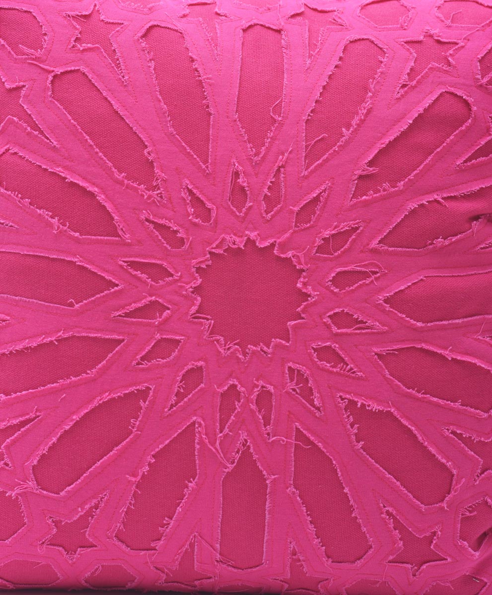 Fuschia cotton pillow cover, geometric, arabesque, applique, bright pink cushion, 16X16 inches