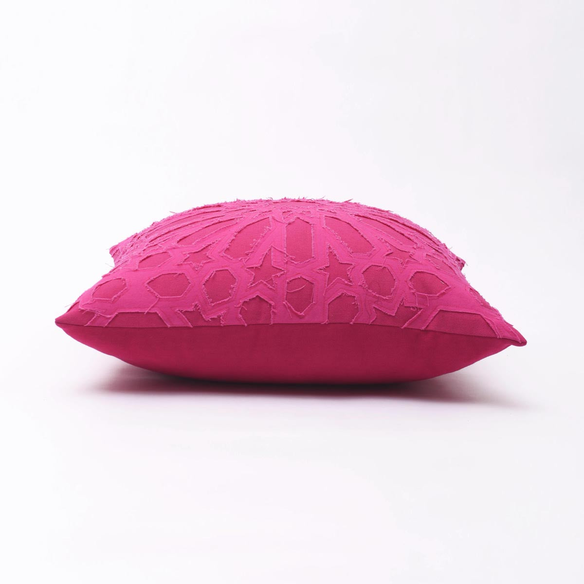 Fuschia cotton pillow cover, geometric, arabesque, applique, bright pink cushion, 16X16 inches