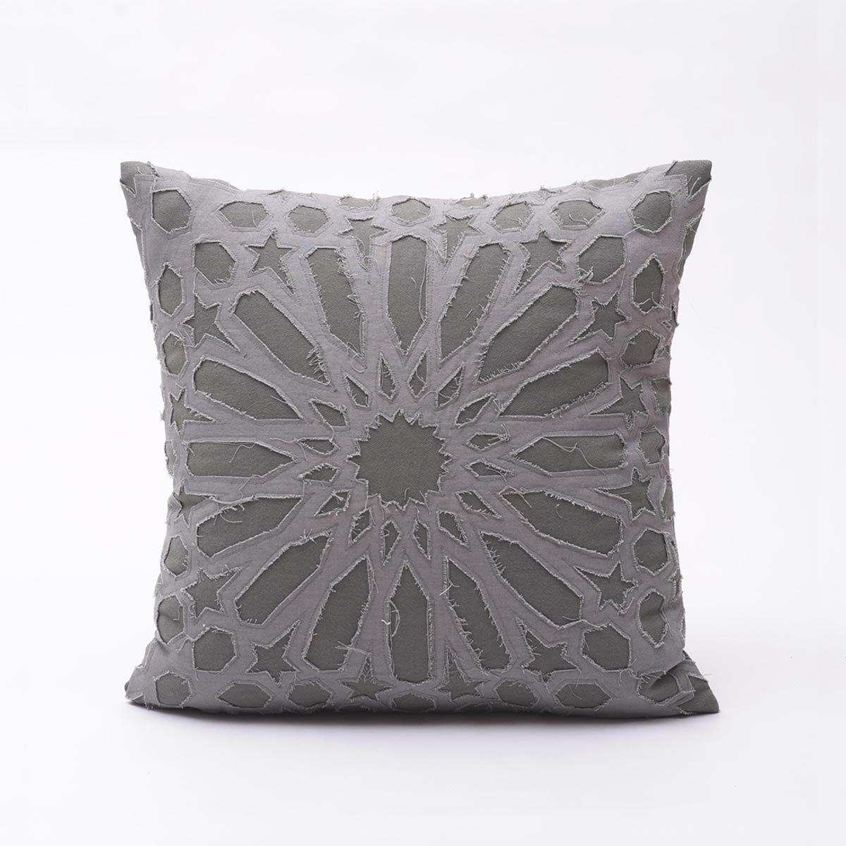 Grey cotton pillow cover, geometric, arabesque, applique cushion