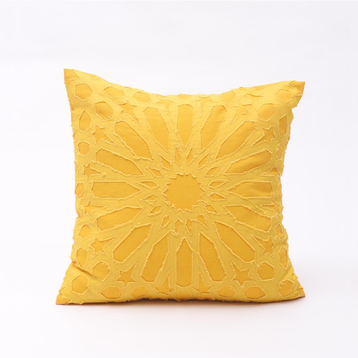 Yellow cotton pillow cover, geometric, arabesque, applique cushion