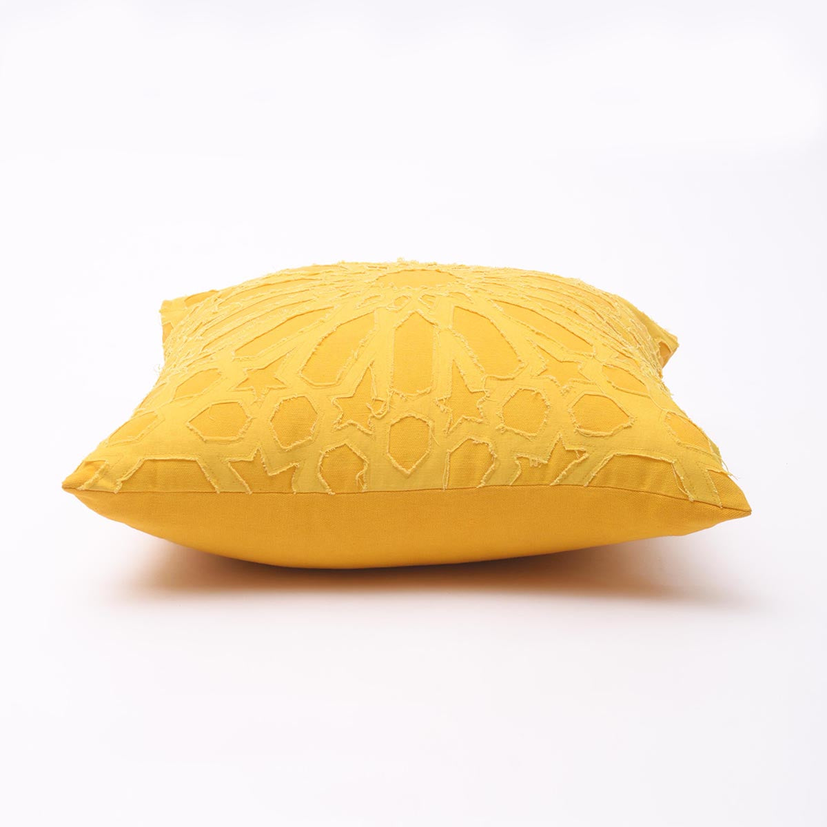 Yellow cotton pillow cover, geometric, arabesque, applique cushion