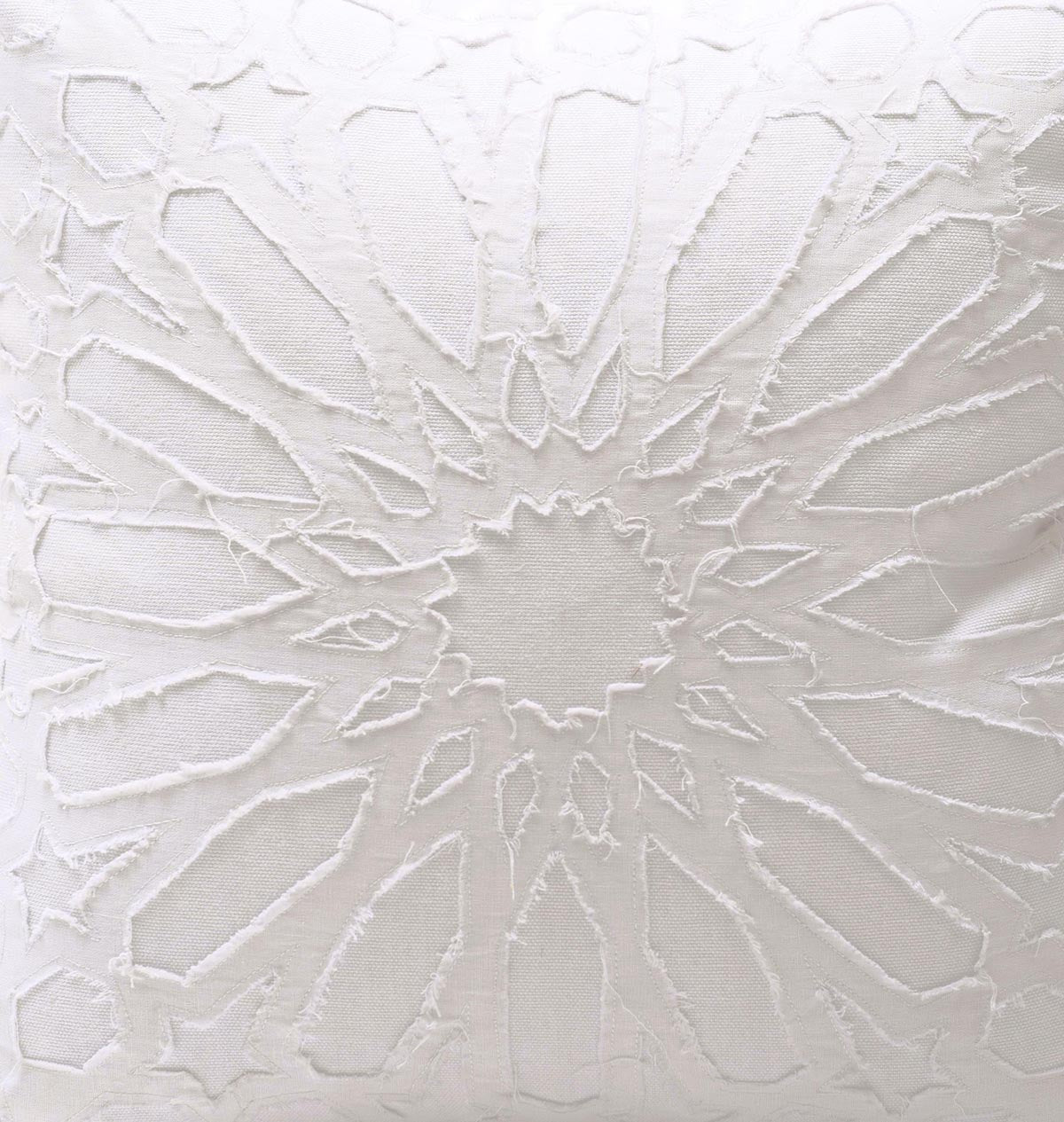 White cotton pillow cover, geometric, arabesque, appliqued cushion cover