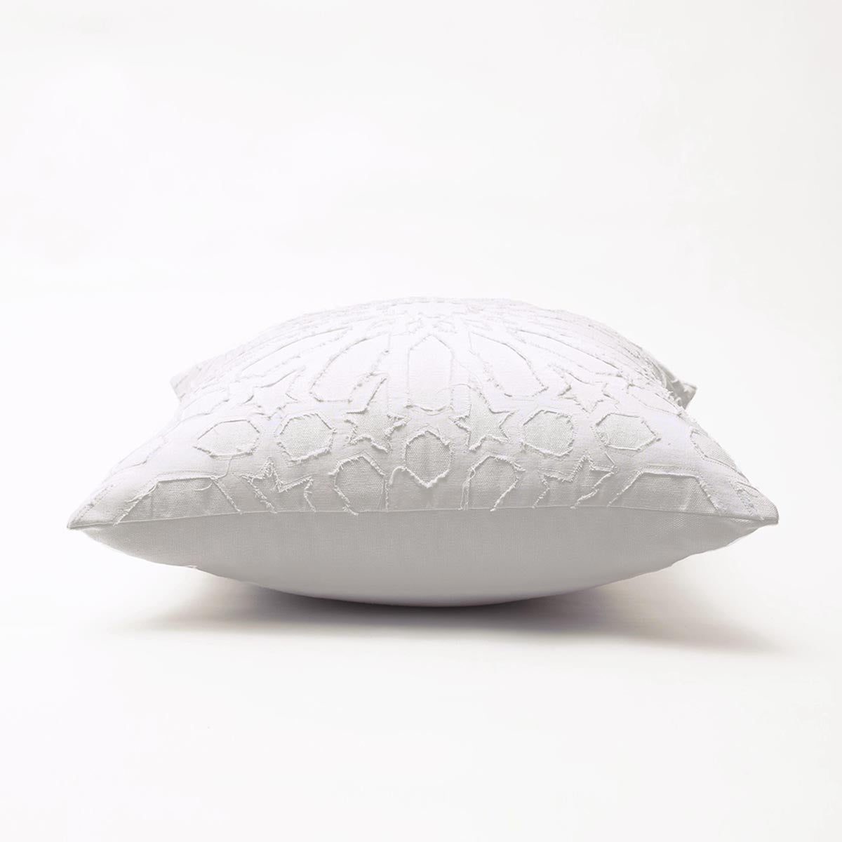 White cotton pillow cover, geometric, arabesque, appliqued cushion cover