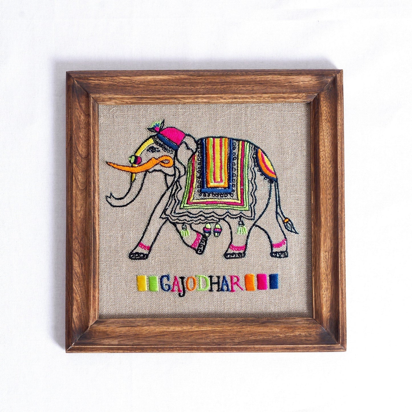 Hoops Wall Art - Flock collection - Gajodhar the Elephant on Hoop or wooden frame