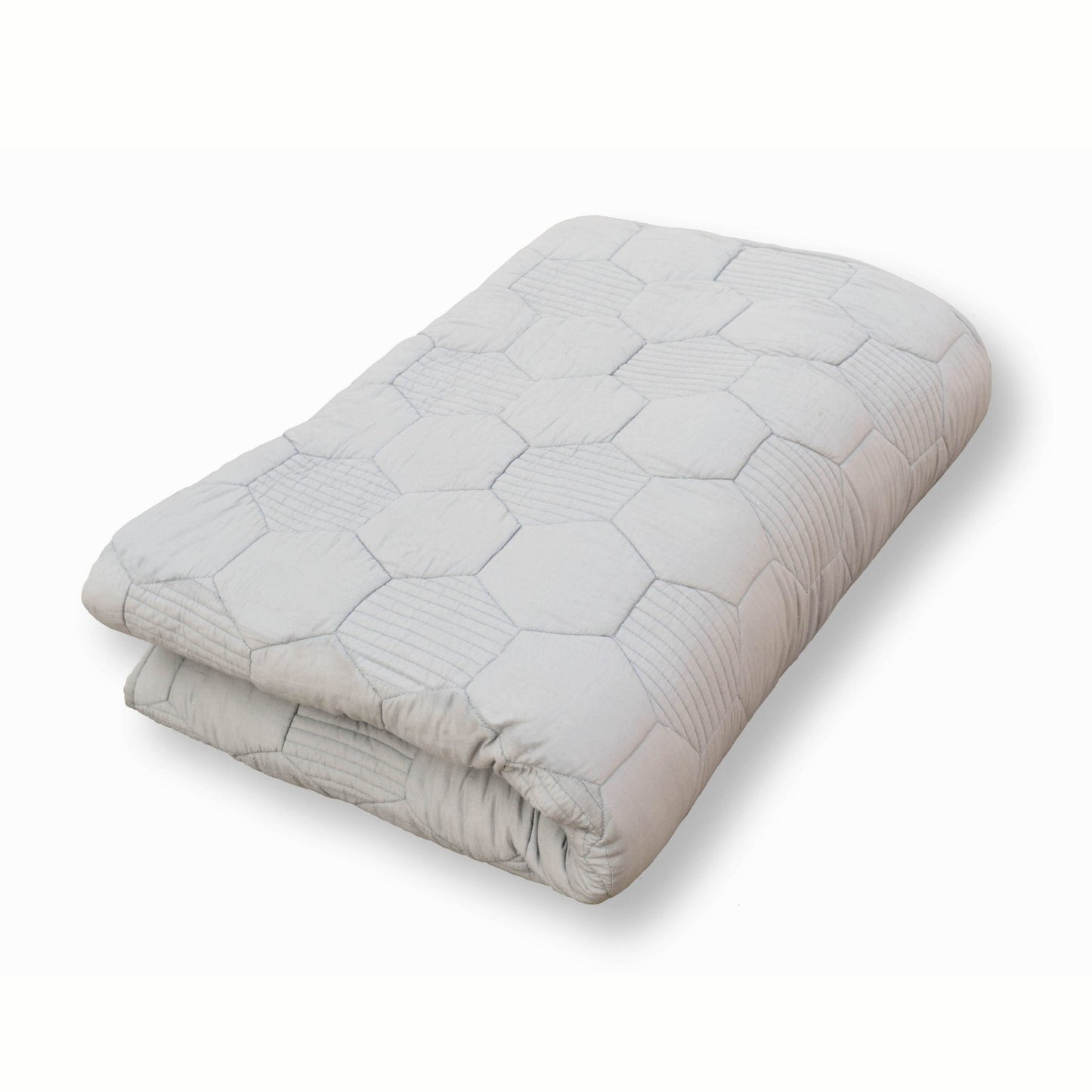 Gray quilted bedspread, hexagon pattern cotton quilt, Sizes available