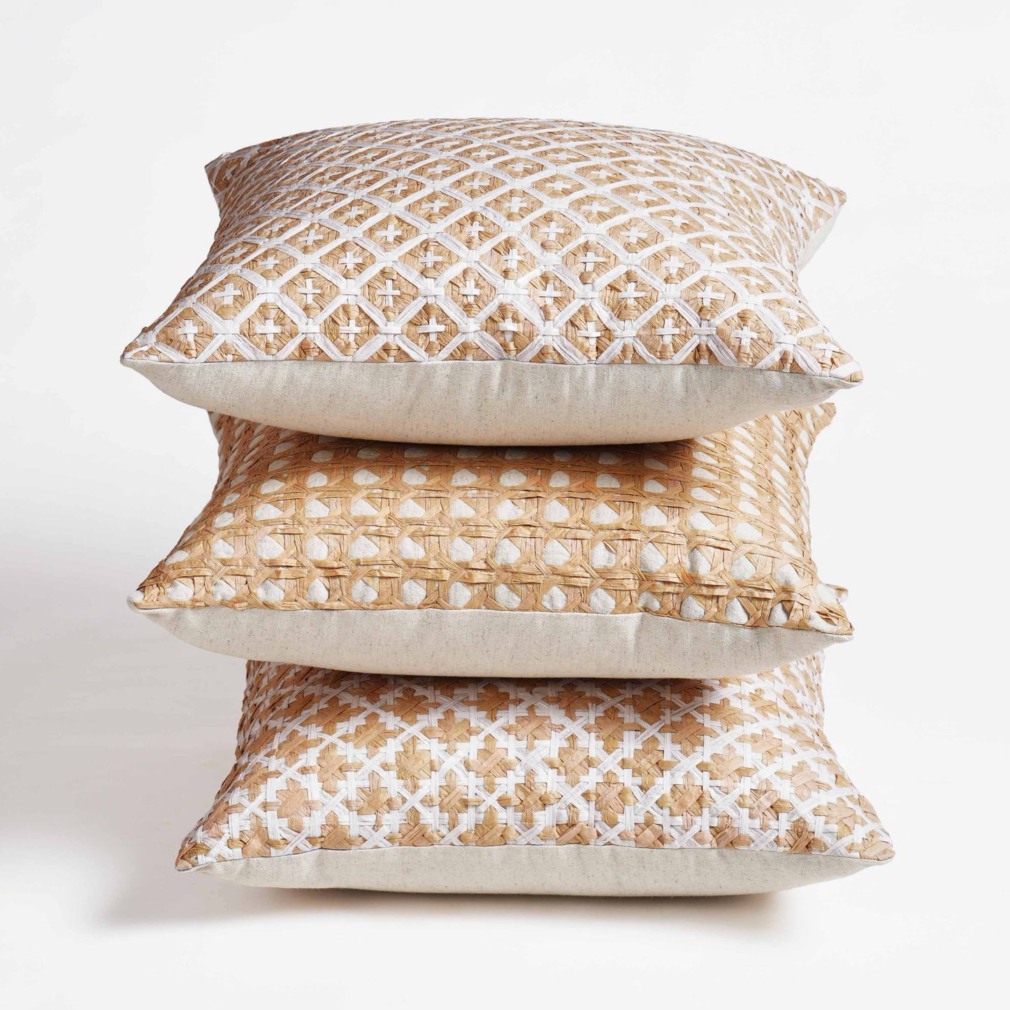 PURE ELEMENTS - Luxury Hand-Interlaced Faux Raffia Pillow Cover – 18x18 inches - cross pattern