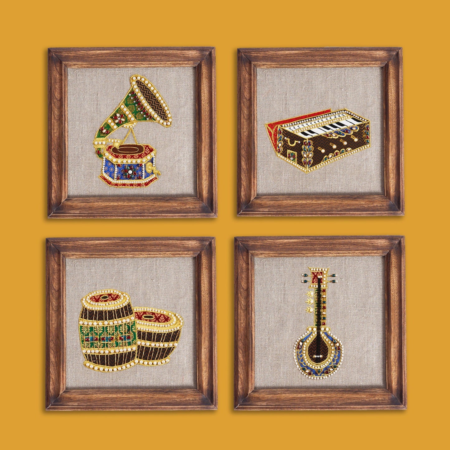 HARMONIUM Musical instrument wall art, embroidery and applique in hoop OR wooden frame