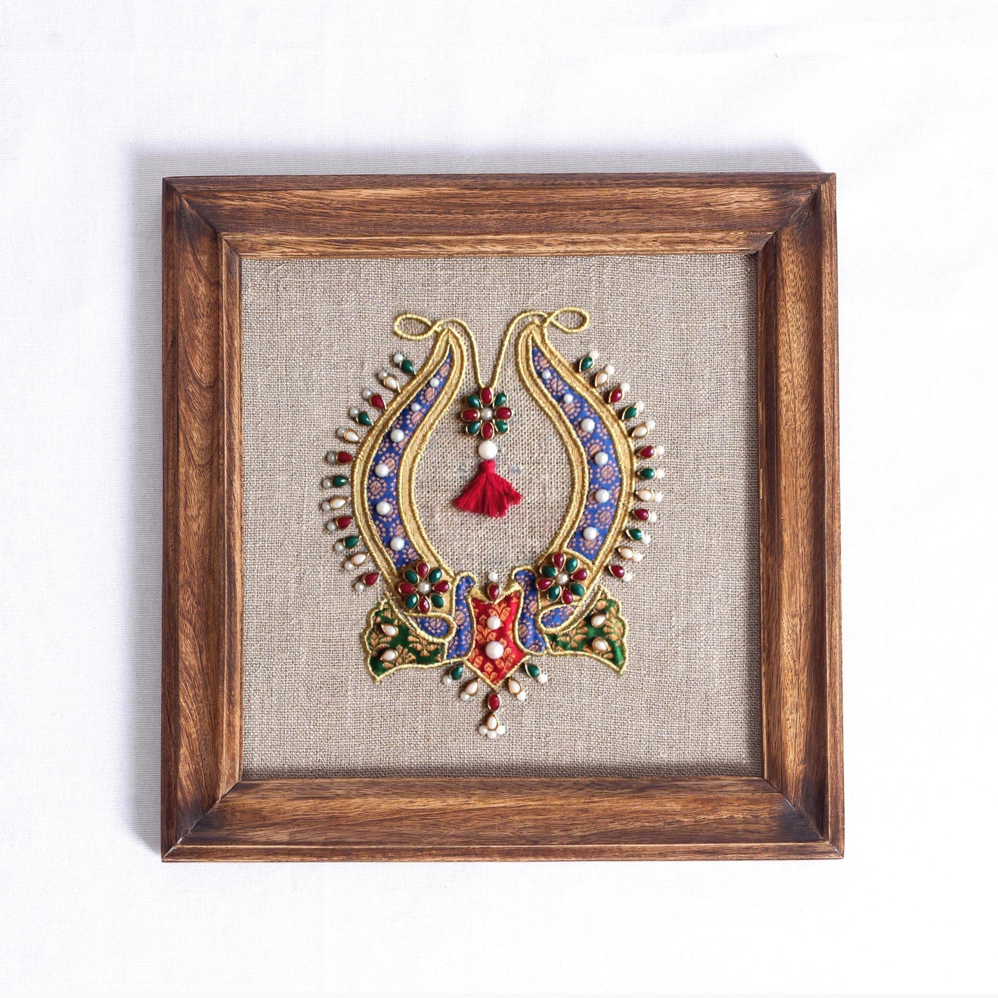 NECKLACE royal Indian jewellery wall art, embroidery and applique in hoop OR wooden frame