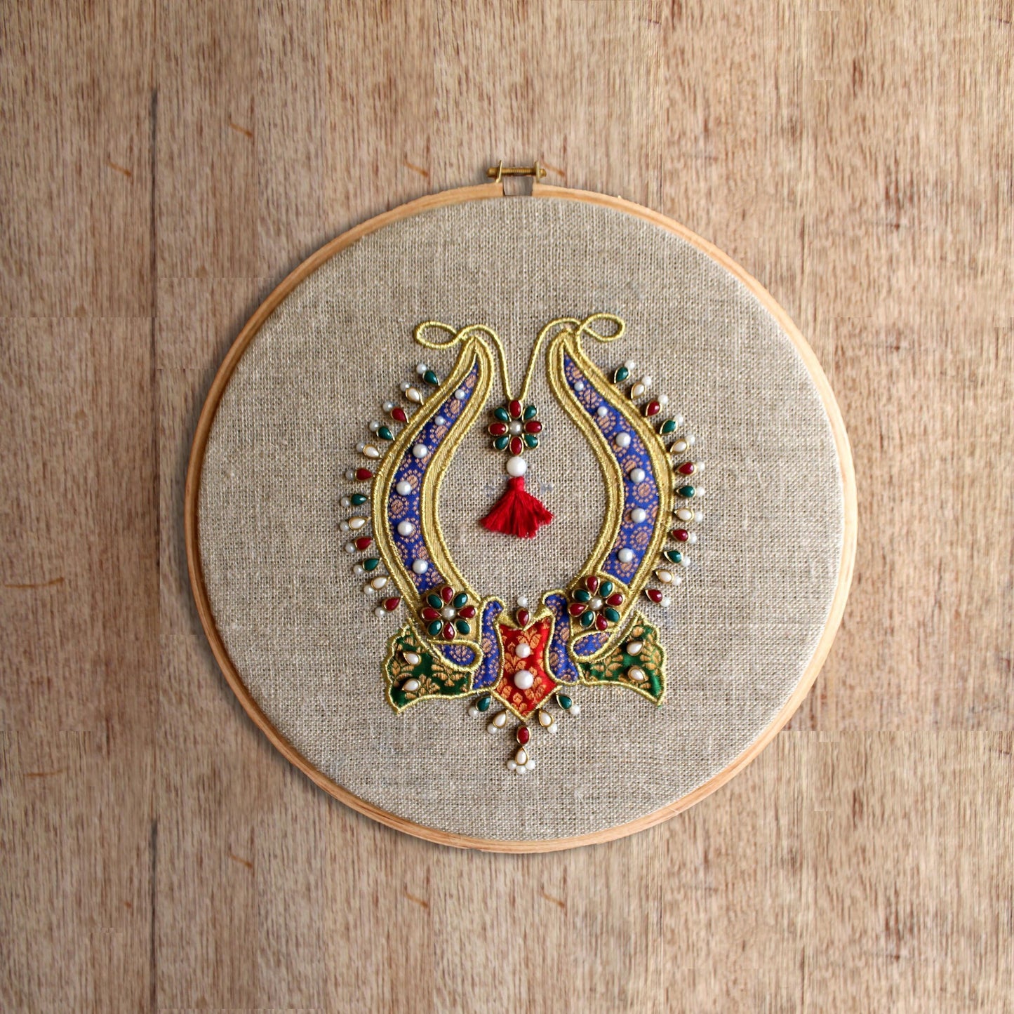 NECKLACE royal Indian jewellery wall art, embroidery and applique in hoop OR wooden frame