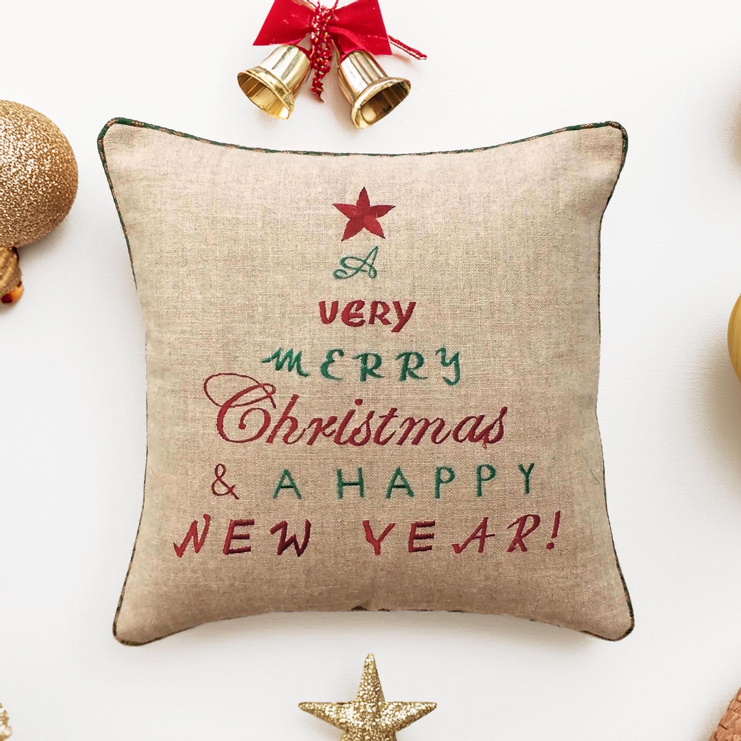 Christmas and Happy New Year Linen Cushion Cover - Vliving