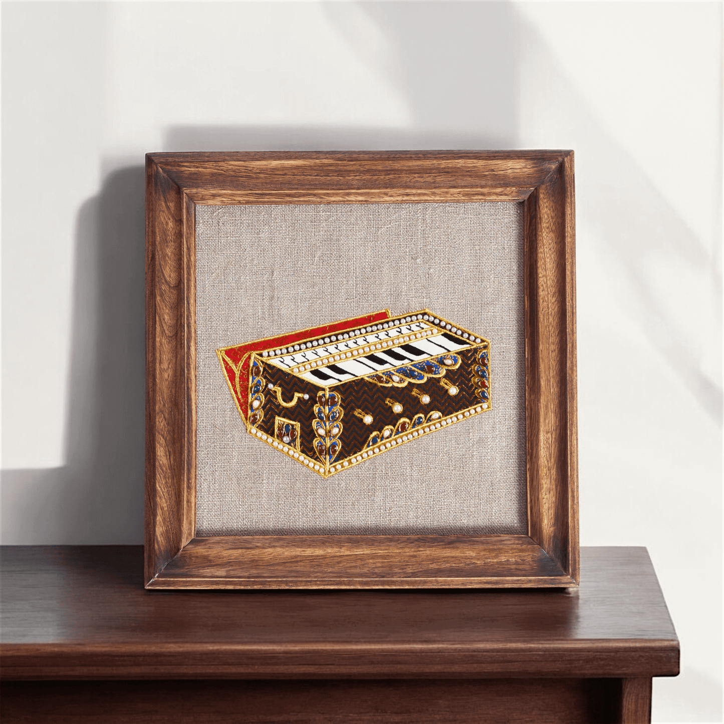 HARMONIUM Musical instrument wall art, embroidery and applique in hoop OR wooden frame