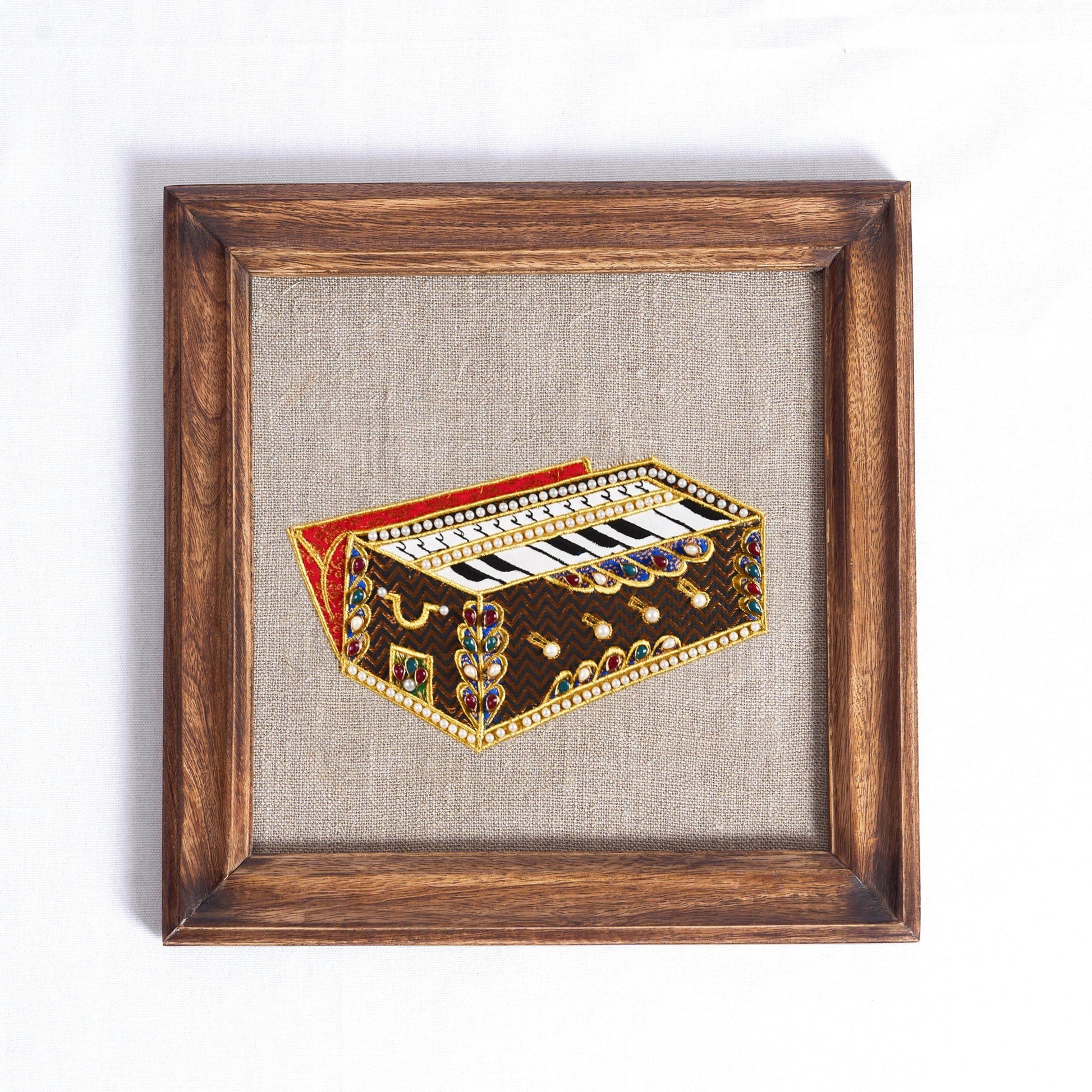 HARMONIUM Musical instrument wall art, embroidery and applique in hoop OR wooden frame