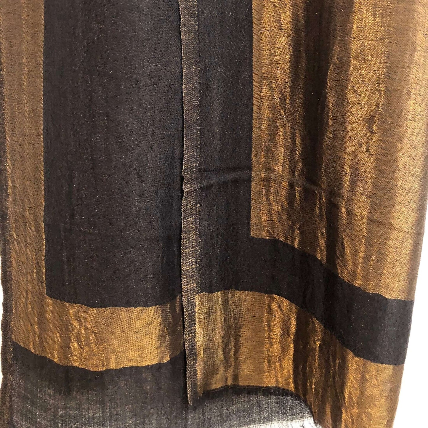 Black fine wool scarf with gold zari border, reversible stole